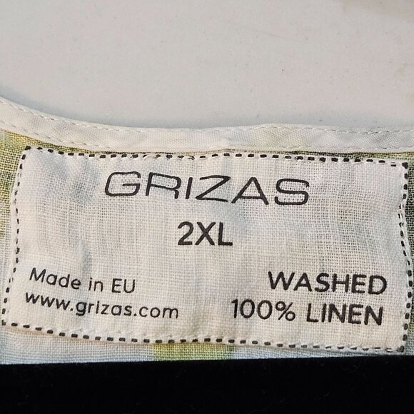 Grizas Green Splash Linen Sleeveless Dress XL Asymmetrical Hem Midi Lagenlook - Picture 7 of 9